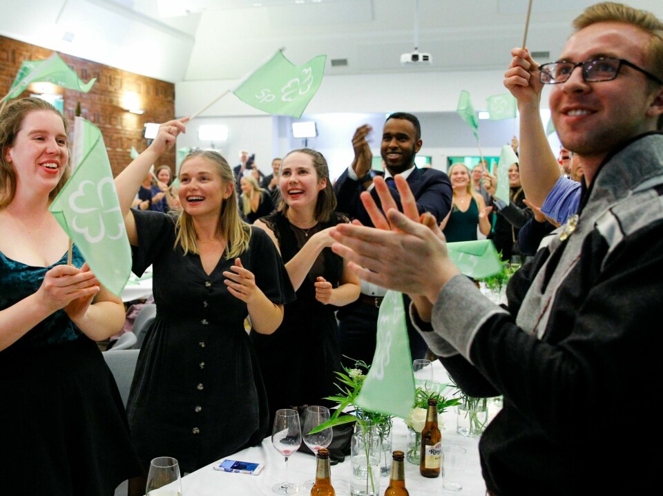 Jubel under valgvaken til Senterpartiet (Sp) på Ingeniørenes hus i Oslo. Oslo 20190909. Jubel under valgvaken til Senterpartiet (Sp) på Ingeniørenes hus i Oslo.Foto: Audun Braastad / NTB scanpix