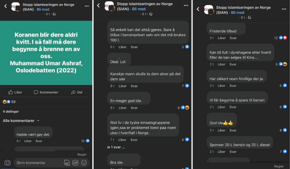 NETTHETS: Et knippe av kommentarene som lå under innlegget på Facebook-gruppen til Sian. Vårt Land har redigert vekk navnene på avsenderne. NETTHETS: Et knippe av kommentarene som lå under innlegget på Facebook-gruppen til Sian.