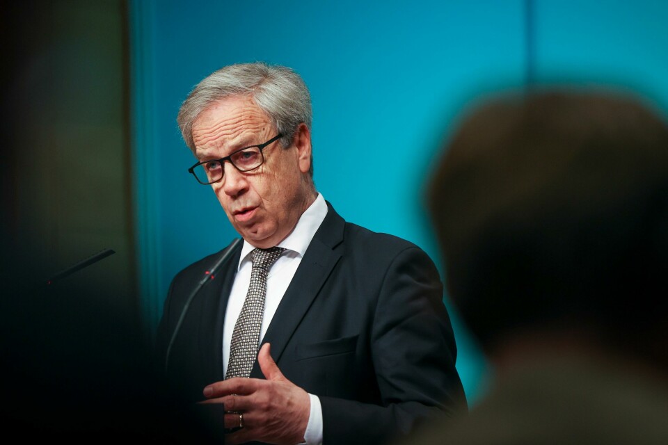 Sentralbanksjef Øystein Olsen vil innlede om Norges Banks beslutninger om å redusere styringsrenta på en pressekonferanse, de reduserer styringsrenten med 0,5 prosentpoeng til 1 prosent. Oslo 20200313. Sentralbanksjef Øystein Olsen vil innlede om Norges Banks beslutninger om å redusere styringsrenta på en pressekonferanse, de reduserer styringsrenten med 0,5 prosentpoeng til 1 prosent.Foto: Ørn E. Borgen / NTB scanpix