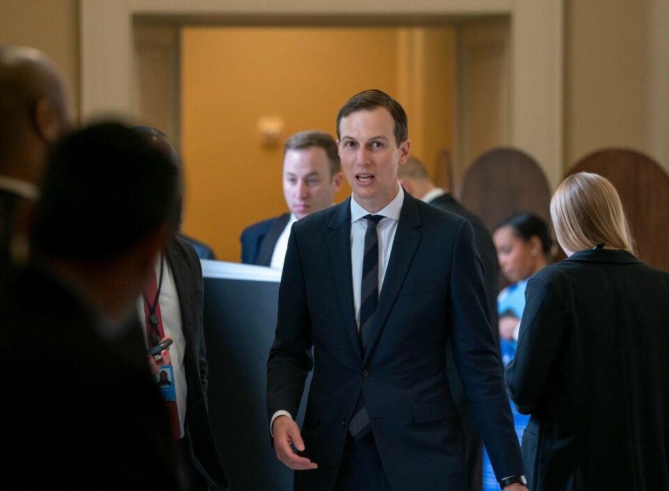 President Donald Trumps seniorrådgiver og svigersønn, Jared Kushner, etter et møte med republikanere i Senatet i Washington, tirsdag 14. mai 2019.