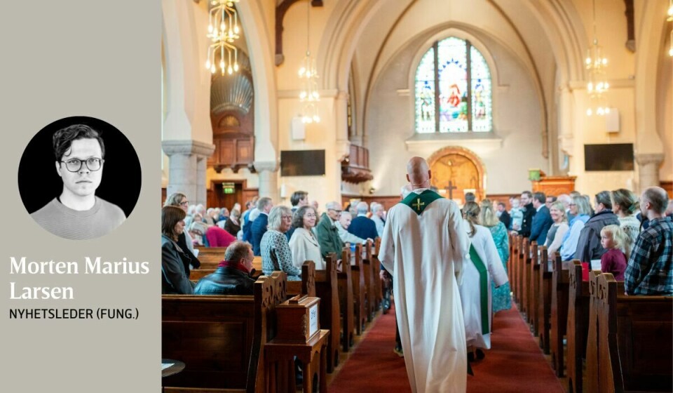 GUDSTJENESTE: – Fraværet av gudstjenester etterlot seg et vakuum som jeg måtte fylle med noe annet, skriver Morten Marius Larsen. Bildet er fra en gjenåpningsgudstjeneste i Fagerborg kirke, høsten 2021. GUDSTJENESTE: – Fraværet av gudstjenester etterlot seg et vakuum som jeg måtte fylle med noe annet, skriver Morten Marius Larsen. Bildet er fra en gjenåpningsgudstjeneste i Fagerborg kirke, høsten 2021.