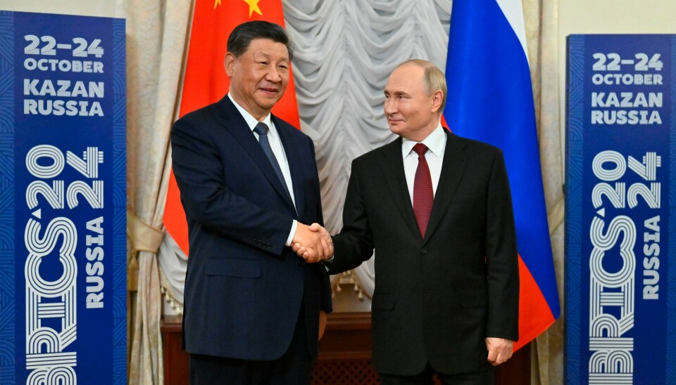 Russlands president Vladimir Putin (t.h.) var i godt humør da han tok imot Kinas president Xi Jinping på toppmøtet i Kazan. Foto: Kristina Kormilitsyna / Photo host brics-russia2024.ru / AP / NTB Russlands president Vladimir Putin (t.h.) var i godt humør da han tok imot Kinas president Xi Jinping på toppmøtet i Kazan. Foto: Kristina Kormilitsyna / Photo host brics-russia2024.ru / AP / NTB