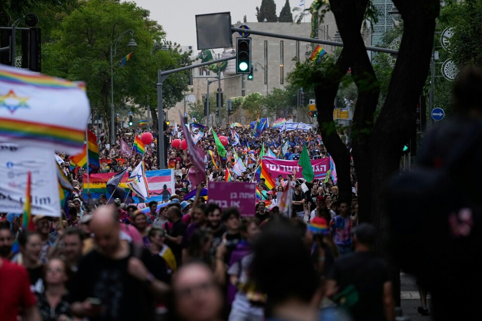 Pride-paraden i konservative Jerusalem gikk av stabelen også i år. Foto: Ohad Zwigenberg / AP / NTB Pride-paraden i konservative Jerusalem gikk av stabelen også i år. Foto: Ohad Zwigenberg / AP / NTB