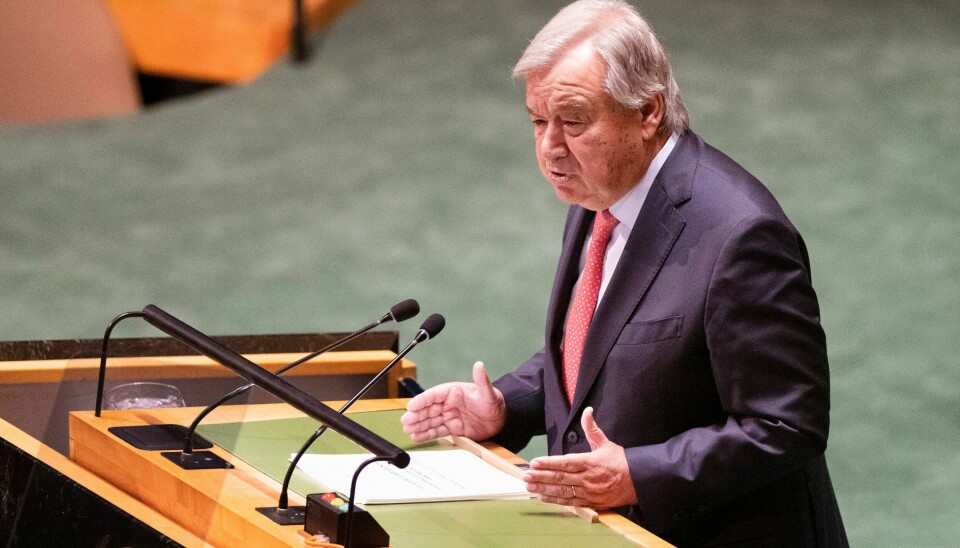 ALVORLIG: – Ingen er trygge, sier FNs generalsekretær António Guterres om situasjonen på Gaza. FNs generalsekretær António Guterres (avbildet) og ICRC-president Mirjana Spoljaric oppfordrer verdens land til å forby drapsroboter. Foto: Pontus Höök / NTB
