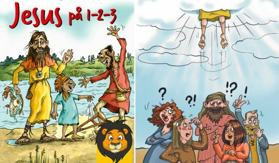 GØYAL OG PROVOSERENDE: Illustrasjoner fra boka «Jesus på 1-2-3» – som har vekket flere reaksjoner de siste ukene. Illustrasjoner i boka Jesus på 1-2-3 fra Cappelen Damm.