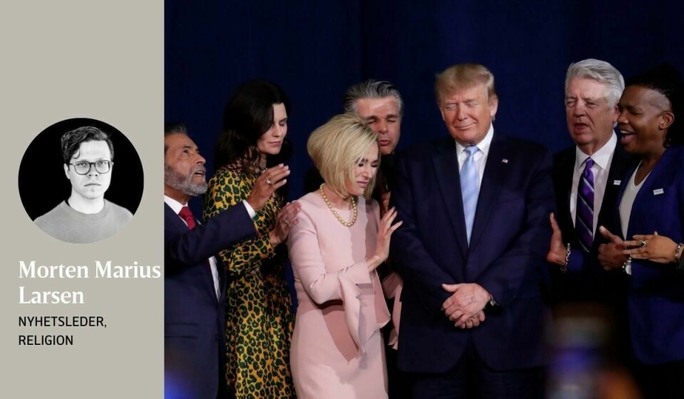 EVANGELIKALE KRISTNE: Amerikanske kristenledere ber for daværende president Donald Trump, under en kampanje blant evangelikale tilhengere vinteren 2020. – Ikke alle evangelikale er like, heller ikke i USA, skriver Morten Marius Larsen. EVANGELIKALE KRISTNE: Amerikanske kristenledere ber for daværende president Donald Trump, under en kampanje blant evangelikale tilhengere vinteren 2020. – Ikke alle evangelikale er like, heller ikke i USA, skriver Morten Marius Larsen.