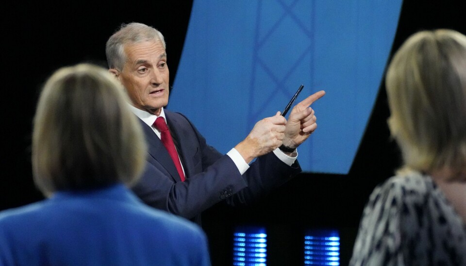 TV-DEBATT: Jonas Gahr Støre under NRKs direktesendte partilederdebatt i Arendal torsdag kveld. Statsminister Jonas Gahr Støre (Ap) under partilederdebatten i Arendal torsdag kveld.Foto: Ole Berg-Rusten / NTB