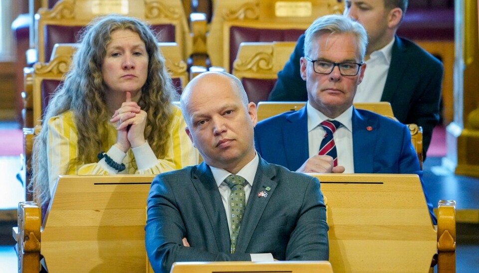 DÅRLIG MÅLING: Finansminister og Sp-leder Trygve Slagsvold Vedum under Stortingets spørretime nylig. Finansminister Trygve Slagsvold Vedum (Sp) deltok onsdag i den muntlige spørretimen i Stortinget. Foto: Ole Berg-Rusten / NTB