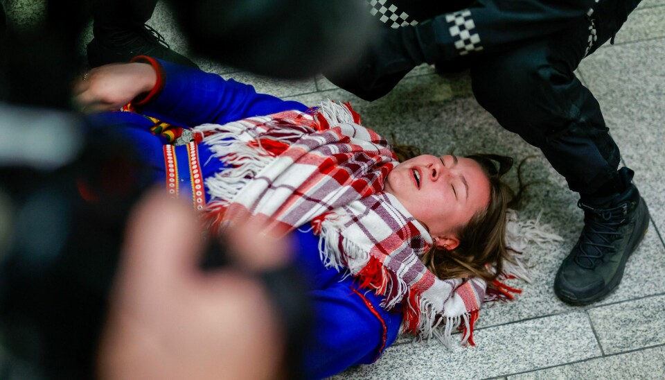 FJERNET: Fosen-aksjonistene ble båret ut av Stortinget onsdag kveld. Fosen-aksjonistene ble båret ut av Stortinget onsdag kveld. Foto: Frederik Ringnes / NTB