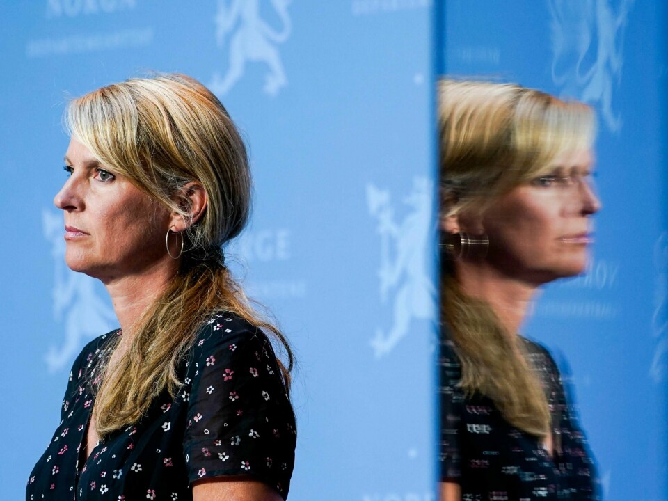 Avdelingsdirektør i Folkehelseinstituttet Line Vold under regjerings pressekonferanse om koronasituasjonen i Oslo. Foto: Lise Åserud / NTB scanpix