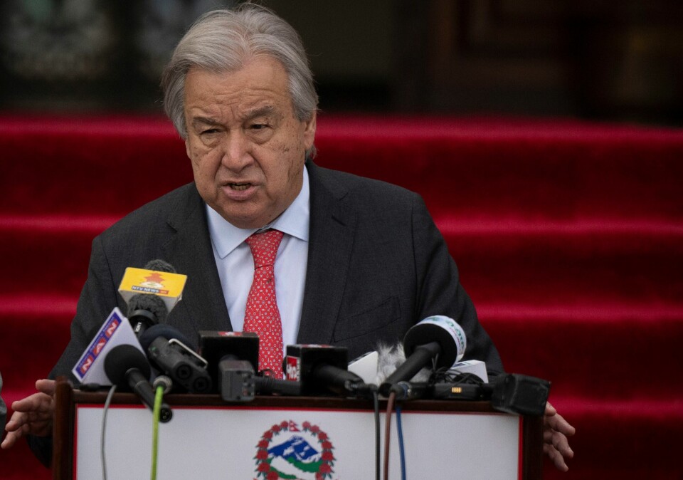 Generalsekretær António Guterres sier FN aldri før har mistet så mange hjelpearbeidere som i den siste måneden i noen sammenlignbar periode. Foto: Niranjan Shrestha / AP / NTB Generalsekretær António Guterres sier FN aldri før har mistet så mange hjelpearbeidere som i den siste måneden i noen sammenlignbar periode. Foto: Niranjan Shrestha / AP / NTB