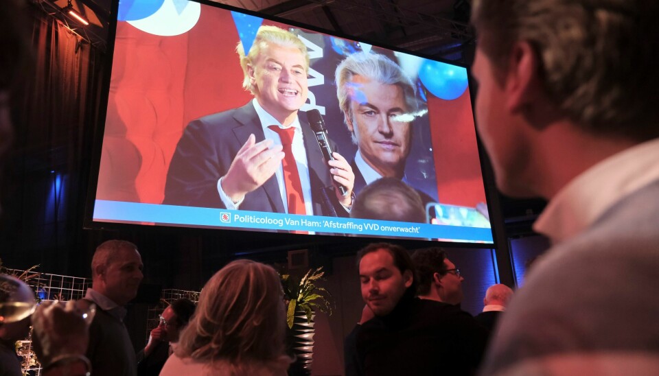 Den overraskende valgseieren til ytre høyre-lederen Geert Wilders i Nederland skaper sjokkbølger i EU. Foto: AP / NTB Den overraskende valgseieren til ytre høyre-lederen Geert Wilders i Nederland skaper sjokkbølger i EU. Foto: AP / NTB