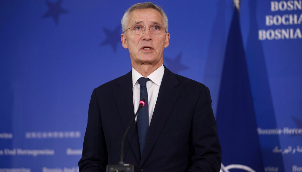 Natos generalsekretær Jens Stoltenberg under en pressekonferanse i Sarajevo mandag. Foto: Armin Durgut / AP / NTB Natos generalsekretær Jens Stoltenberg under en pressekonferanse i Sarajevo mandag. Foto: Armin Durgut / AP / NTB