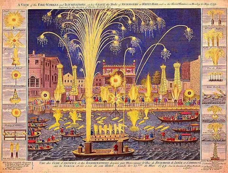 Slik foregikk det da Händel kom til London og skrev musikken til de kongelige fyrverkeriene i april 1749. Like fyrig skjer det «innendørs» på en ny innspilling av , som ble skrevet året før.