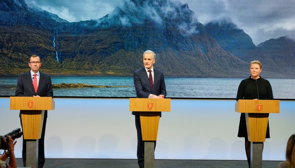 Norge melder inn et forsterket klimamål til FN før klimatoppmøtet i Egypt.sa statsminister Jonas Gahr Støre (Ap) på en pressekonferanse torsdag. Foto: Ole Berg-Rusten / NTB