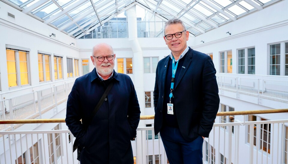 ARBEIDSTAKERSIDEN: Terje Skyvulstad, nestleder i Utdanningsforbundet og forhandlingsleder (t.v) sammen med Trond Ellefsen, nestleder i Delta og forhandlingsleder for Deltas medlemmer i staten, etter at partene i barnehagestreiken kom til enighet i mekling hos Riksmekleren onsdag morgen. Terje Skyvulstad, nestleder i Utdanningsforbundet og forhandlingsleder sammen med Trond Ellefsen, nestleder i Delta og forhandlingsleder for Deltas medlemmer i staten, etter at partene i barnehagestreiken kom til enighet hos Riksmekleren onsdag morgen. Foto: Geir Olsen / NTB