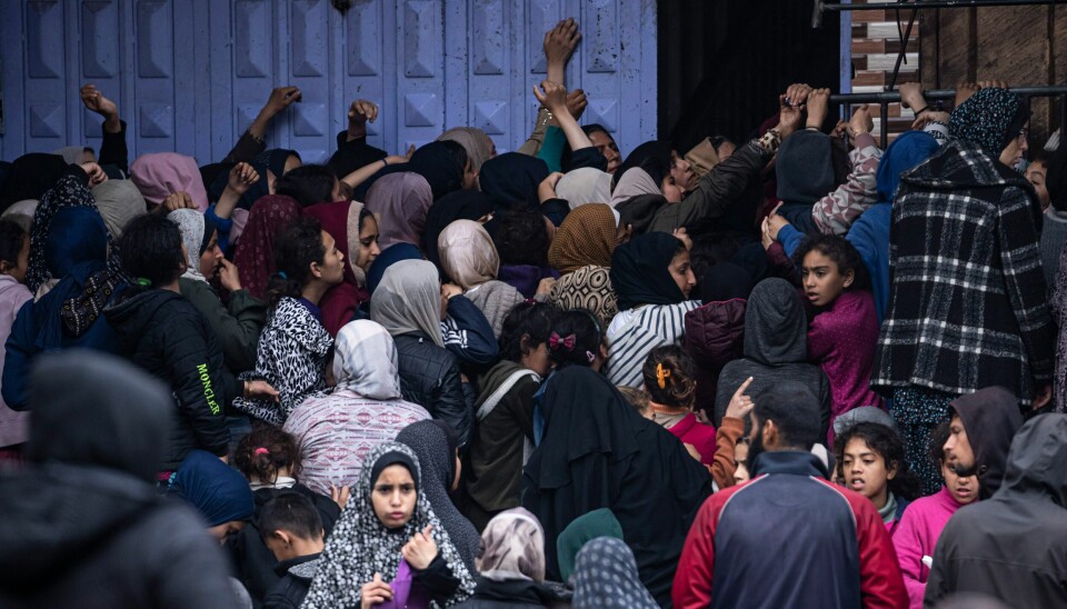 Palestinere kjemper for å få kjøpt brød fra et bakeri i overfylte Rafah søndag. Palestinere kjemper for å få kjøpt brød fra et bakeri i overfylte Rafah søndag. Foto: Fatima Shbair / AP / NTB