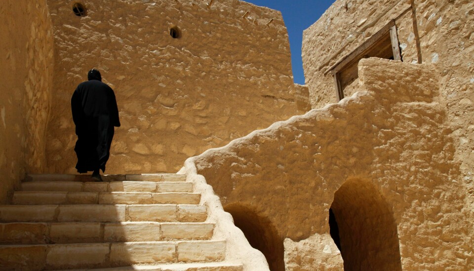 KLOSTER: Koptisk kloster i Egypt (Illustrasjonsfoto) FILE- In this April 16, 2013 photo, a monk walks on the grounds of the ancient monastery of St. Anthony, southeast of Cairo, Egypt. The killing of a respected bishop in a desert monastery north of Cairo has opened a rare window onto the cloistered world of EgyptÄôs Coptic Orthodox Church. ItÄôs one of the oldest Christian communities in the world and the one that introduced monasticism to the faith. But the killing of the abbot, and the arrest of two monks suspected in his death, has shaken the church. (AP Photo/Manoocher Deghati, File)