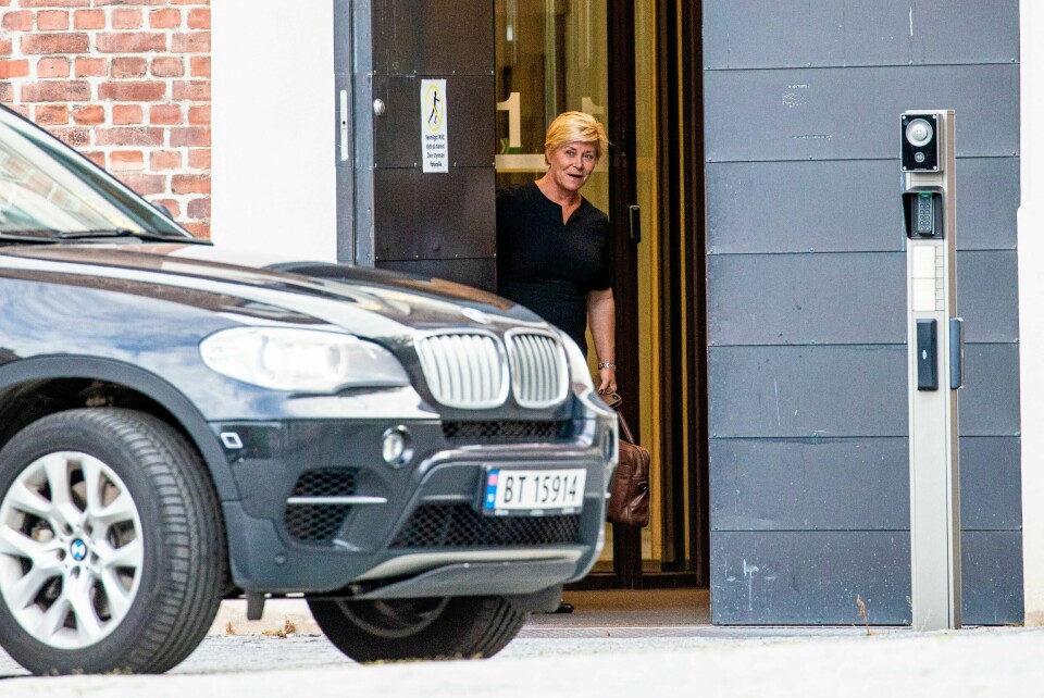 Bompengekrise: Frp-leder Siv Jensen på vei ut av bompengeforhandlinger på statsministerens kontor forrige helg.