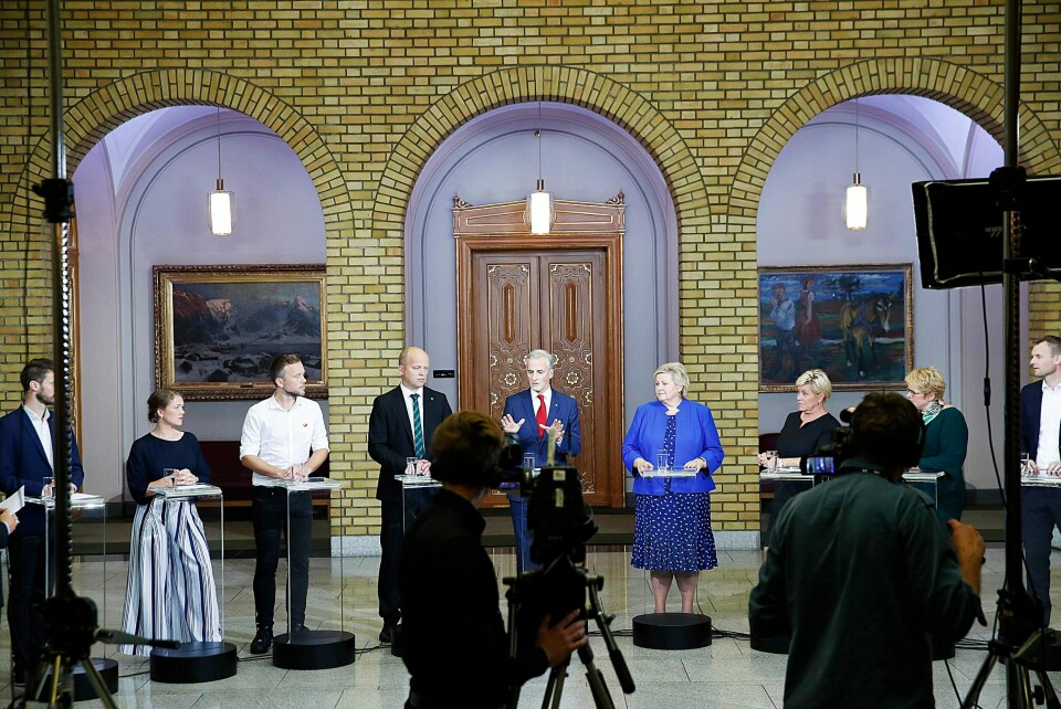 Livssyn: I dag starter Vårt Land kronikkserie der alle partilederne skriver om sitt partis religionspolitikk. Her er partilederne samlet til debatt på Stortinget etter årets kommune- og fylkestingsvalg.