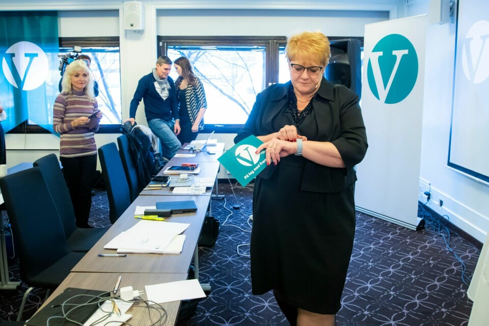 Trine Skei Grande på Venstres landsstyremøte lørdag.