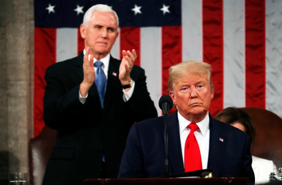 President Trump og visepresident Mike Pence under presidentens State of the Union-tale mandag.