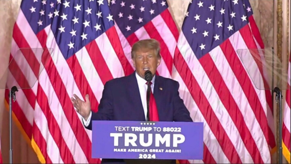 KUNNGJØRING: Tidligere president Donald Trump kunngjorde natt til onsdag norsk tid at han vil stille som presidentkandidat for tredje gang. Tidligere president Donald Trump kunngjorde natt til onsdag norsk tid at han vil stille som presidentkandidat for tredje gang. Foto: AP / NTB