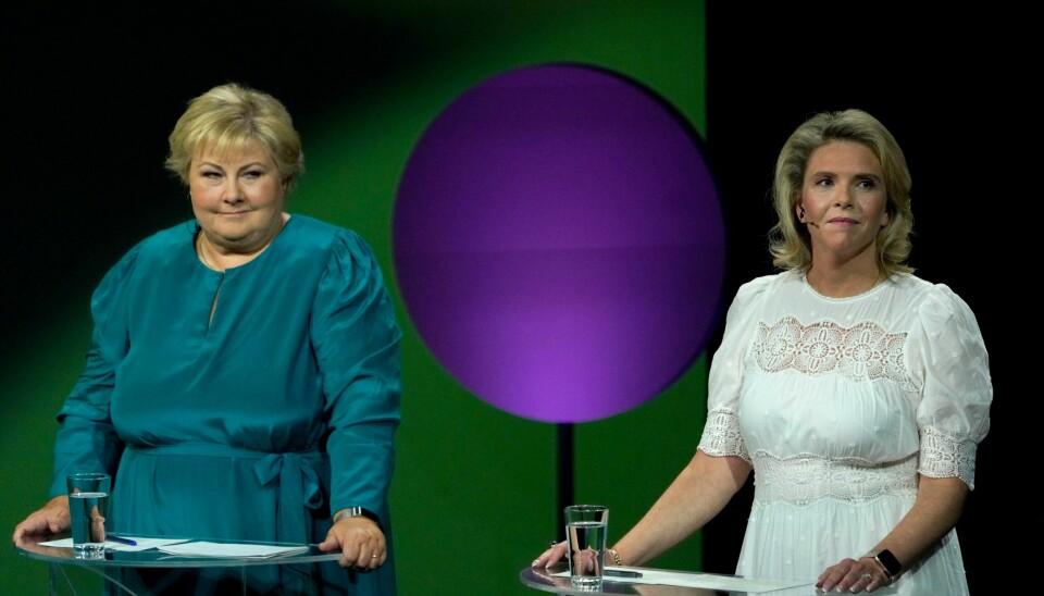 Partileder Erna Solberg i Høyre og partileder Sylvi Listhaug i Fremskrittspartiet har lenge ligget i tet på meningsmålinger. I Nettavisens partimåling for august går de imidlertid noe tilbake. Foto: Ole Berg-Rusten / NTB Partileder Erna Solberg i Høyre og partileder Sylvi Listhaug i Fremskrittspartiet har lenge ligget i tet på meningsmålinger. I Nettavisens partimåling for august går de imidlertid noe tilbake. Foto: Ole Berg-Rusten / NTB