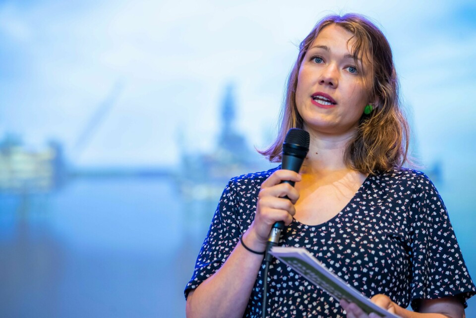 Stortingsrepresentant Une Bastholm under sommerpressekonferansen til Miljøpartiet De Grønne på Salt i Oslo.