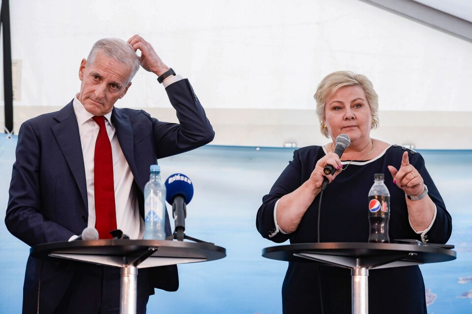 Høyre-leder Erna Solberg kan glede seg over nok en god meningsmåling. Statsminister Jonas Gahr Støre og Arbeiderpartiet faller under 20 prosent. Foto: Carina Johansen / NTB Høyre-leder Erna Solberg kan glede seg over nok en god meningsmåling. Statsminister Jonas Gahr Støre og Arbeiderpartiet faller under 20 prosent. Foto: Carina Johansen / NTB
