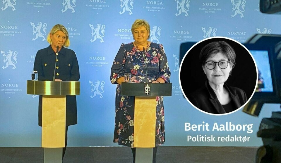 KONGSBERG-SAKEN: Pressemøte med avtroppende statsminister Erna Solberg og avtroppende justisminister Monica Mæland etter politiets brifing om den alvorlige hendelsen i Kongsberg. KONGSBERG-SAKEN: Pressemøte med avtroppende statsminister Erna Solberg og avtroppende justisminister Monica Mæland etter politiets brifing om den alvorlige hendelsen i Kongsberg.