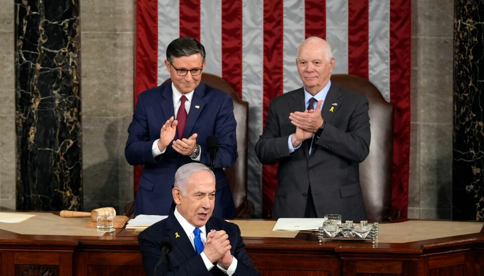 HOLDT TALE I USA: Israels statsminister Benjamin Netanyahu i Kongressen i Washington. Israels statsminister Benjamin Netanyahu i Kongressen i Washington. Foto: Julia Nikhinson / AP / NTB