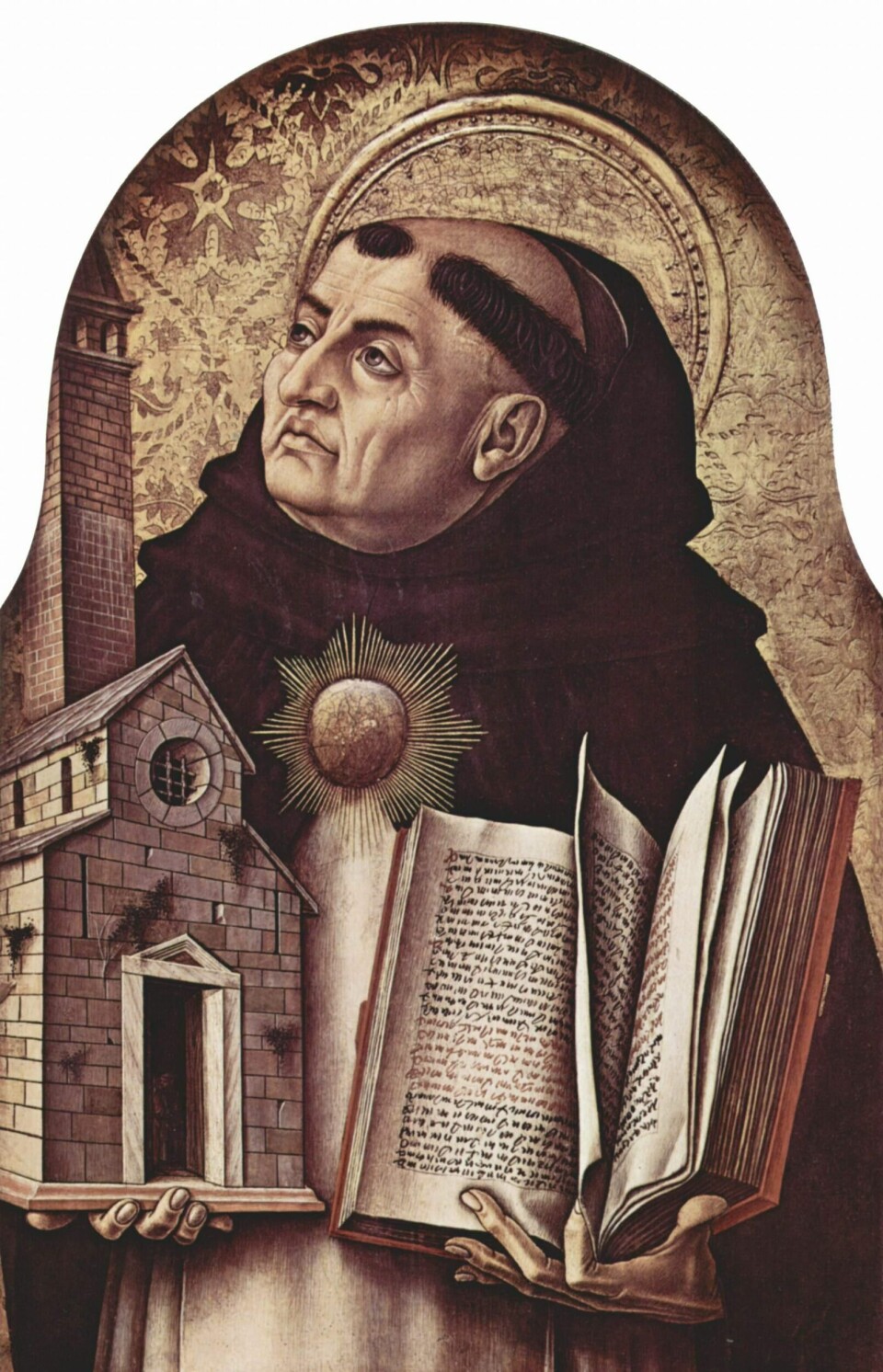 Altertavle: Thomas Aquinas, malt av malt av den venetianske renessansemaleren Carlo Crivelli i 1476, som en del av alteret i San Domenico-kirken in Ascoli, Italia. (National Gallery, London).