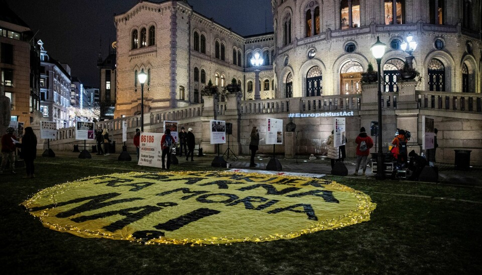 Moria-markering for Stortinget i slutten av november. Foto: Jil Yngland / NTB