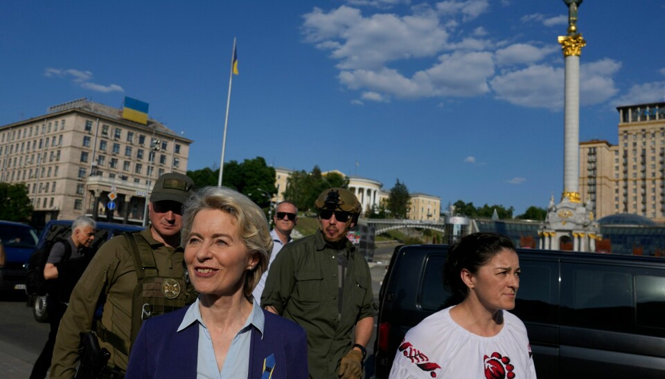 UKRAINA: EU-kommisjonens president Ursula von der Leyen på besøk i Kyiv lørdag 11. juni. EU-kommisjonens president Ursula von der Leyen på besøk i Kyiv lørdag 11. juni. Foto: Natacha Pisarenko / AP / NTB