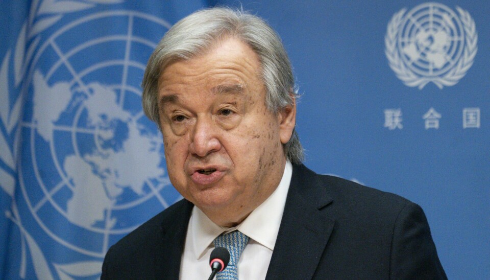 FNs generalsekretær António Guterres på en pressekonferanse onsdag om hvordan krigen i Ukraina påvirker verden. FNs generalsekretær António Guterres på en pressekonferanse onsdag om hvordan krigen i Ukraina påvirker verden. Foto: Mary Altaffer / AP / NTB