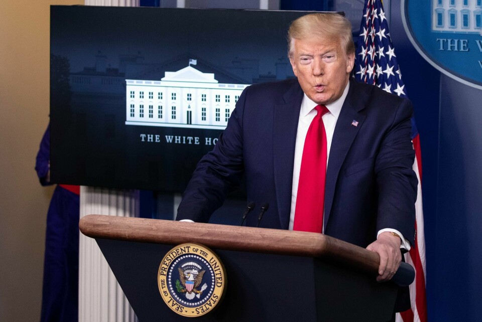 President Donald Trump snakker om koronaviruset til reporterne som har møtt opp på pressekonferanse fredag 22. mai.
