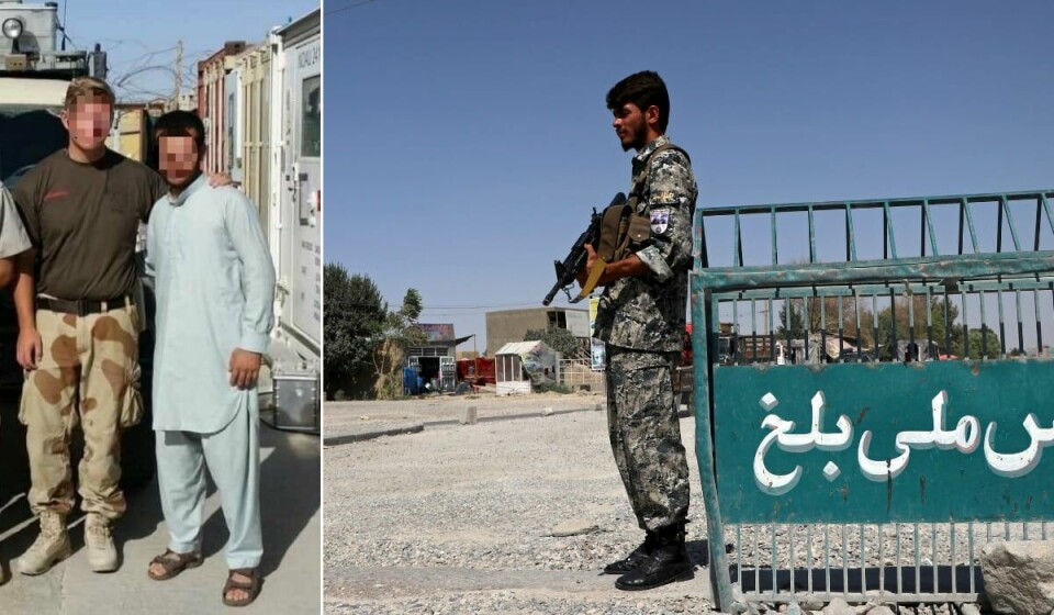 Afghaneren jobbet for det norske Forsvaret i tidsrommet 2011-2014, og kan lørdag høre Taliban nærme seg. Til høyre en en afghansk politimann i utkanten av Mazar-e-Sharif tidligere denne uken. .