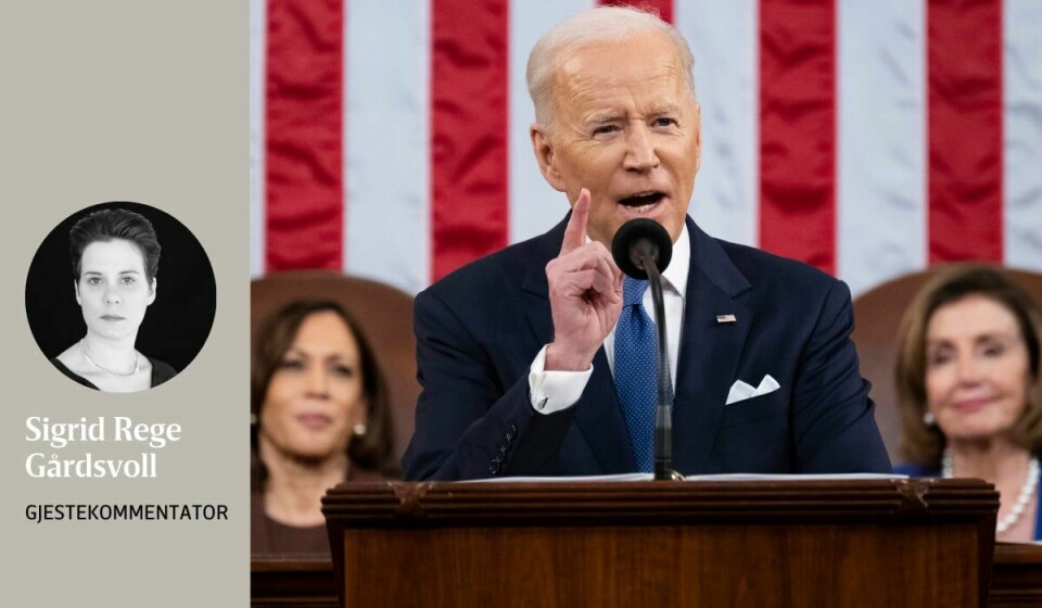 UPOPULÆR: «Joe Biden er meir upopulær enn nokon sitjande president i USA på same tidspunkt i presidentperioden. Oppslutninga hans har vore synkande sidan august i fjor. No berre 39 % av amerikanarar som seier seg nøgd med jobben, han gjer» , skriv Sigrid Rege Gårdsvoll. l