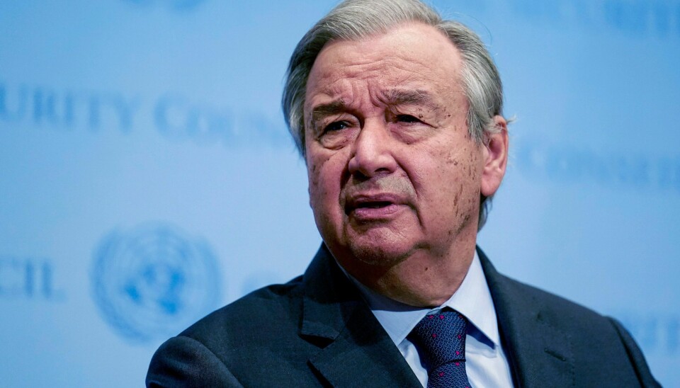 – Vi går i søvne mot en klimakatastrofe, mener FNs generalsekretær António Guterres. Bildet ble tatt under en pressekonferanse om Ukraina-konflikten 22. februar. – Vi går i søvne mot en klimakatastrofe, mener FNs generalsekretær António Guterres. Bildet ble tatt under en pressekonferanse om Ukraina-konflikten 22. februar. Foto: John Minchillo / AP / NTB