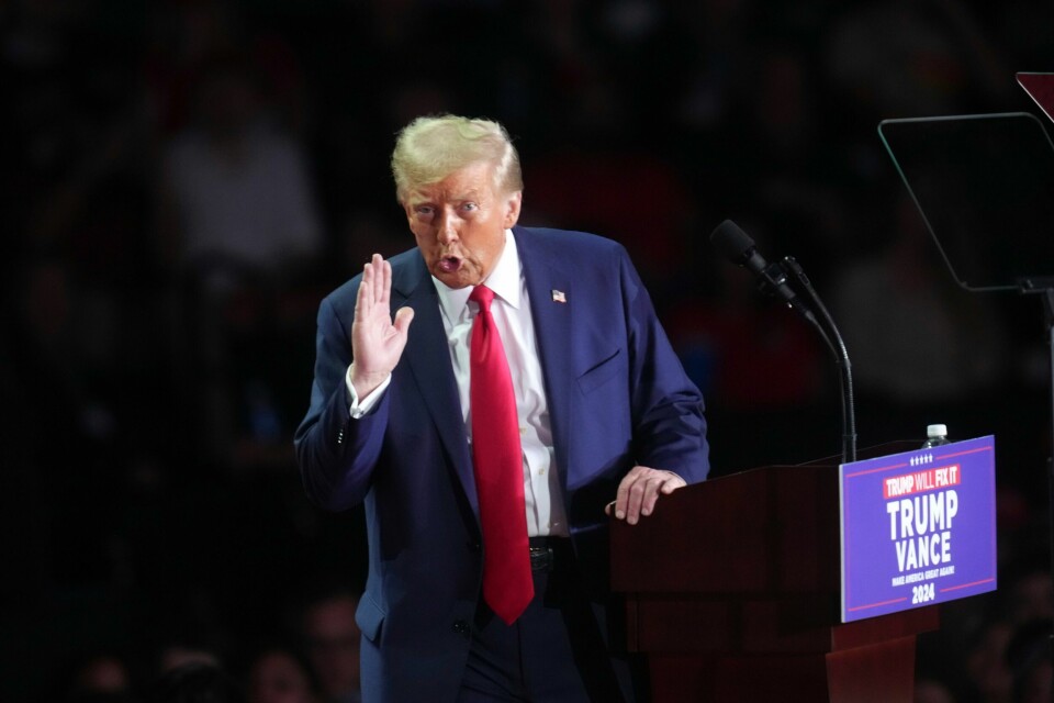 ANKLAGER: Donald Trump fremmer anklager om massivt valgjuks. Donald Trump pisker sine velgere til å bli stående i kø for å få levert sin stemme i årets presidentvalg. Foto: Paul Sancya / AP / NTB