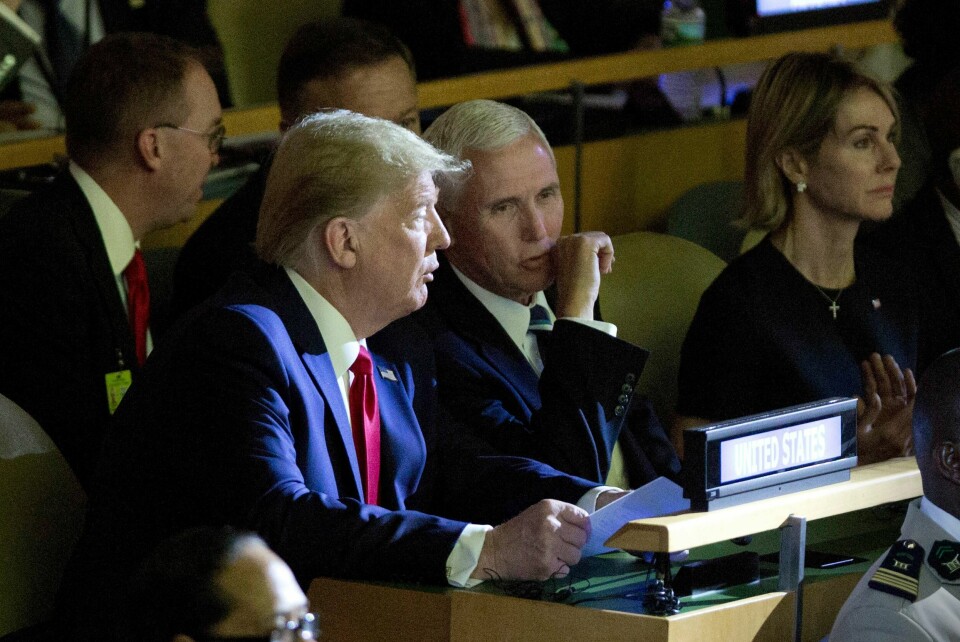 President Donald Trump i Generalforsamlingen på FN under klima-toppmøtet i New York. Donald Trump dukket opp etter talen til Greta Thunberg