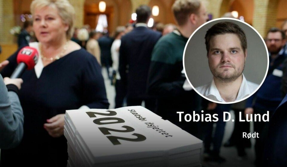 SISTE BUDSJETT: «Dessverre er det de rikeste som nok en gang blir prioritert høyest av Høyre-regjeringa» skriver Rødts stortingsrepresentant om det siste statsbudsjettet til Solberg-regjeringen. Tobias Drevland Lund, statsbudsjett, debatt