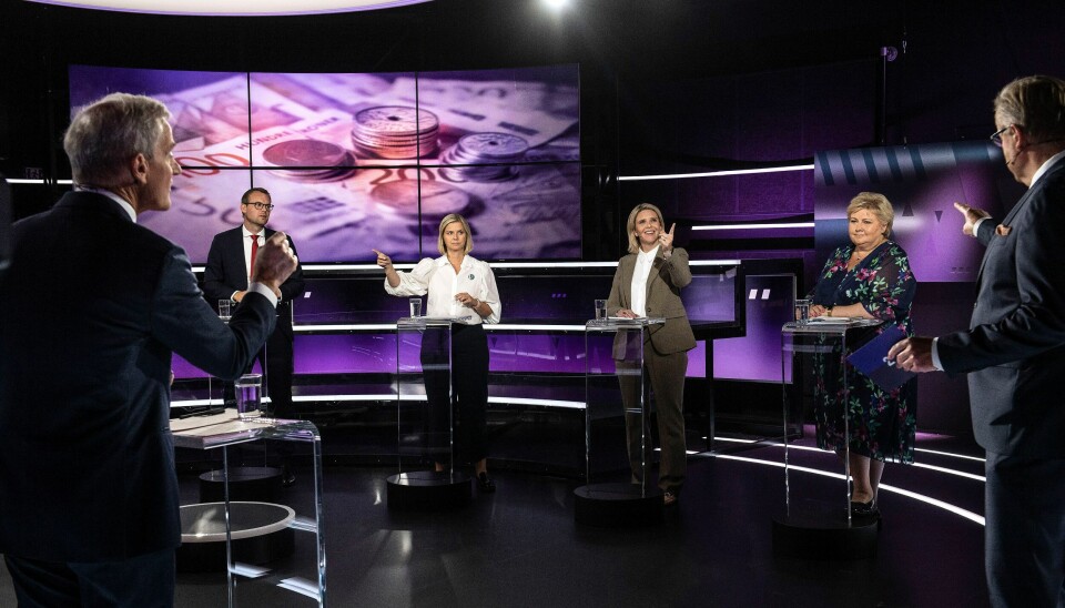 STÅR SAMMEN: Partienes ledere samler seg om å fordømme Russlands invasjon av Ukraina. Her fra en partilederdebatt i fjor. sammen