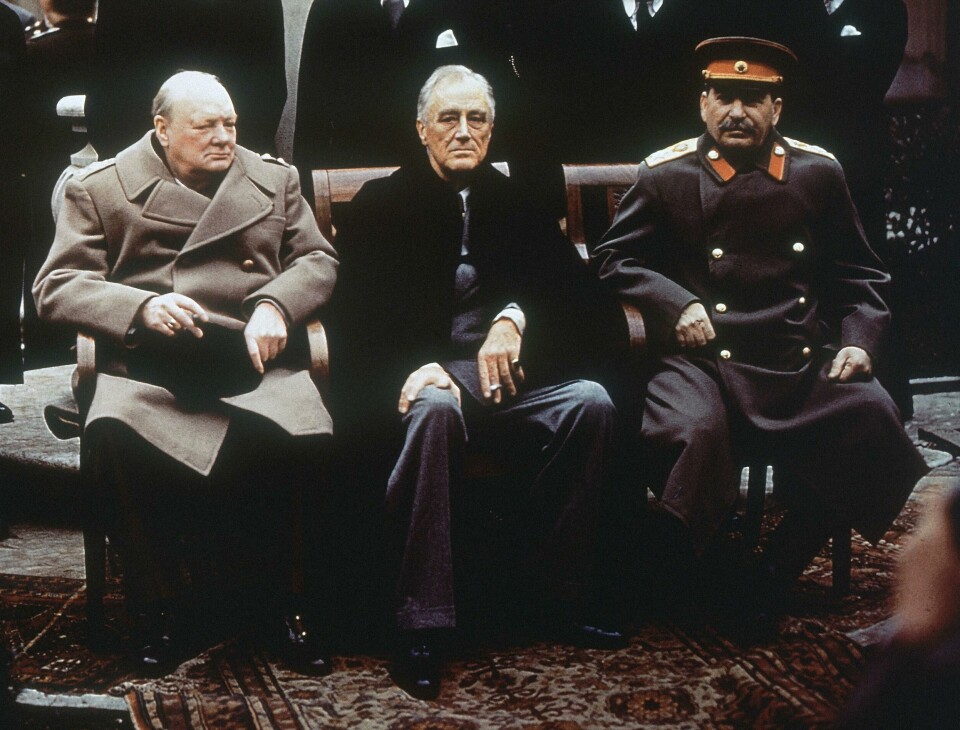 FILE - This is a Feb. 4, 1945, file photo of from left, British Prime Minister Winston Churchill, U.S. President Franklin Roosevelt and Soviet Premier Josef Stalin as they sit on the patio of Livadia Palace, Yalta, Crimea. Initially hailed as a major success, the conference later came to be viewed by some as the moment that the U.S. ceded too much influence to the Soviets and the trigger for the Cold War. (AP Photo/File) FILE - This is a Feb. 4, 1945, file photo of from left, British Prime Minister Winston Churchill, U.S. President Franklin Roosevelt and Soviet Premier Josef Stalin as they sit on the patio of Livadia Palace, Yalta, Crimea. Initially hailed as a major success, the conference later came to be viewed by some as the moment that the U.S. ceded too much influence to the Soviets and the trigger for the Cold War.
(AP Photo/File)