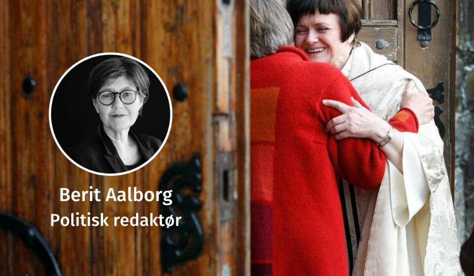FØRSTE KVINNELIGE PREST: Berit Andersen ble selv ordinert i 1970 som den første kvinnelige presten i Bjørgvin. Hun har en lang karriere, blant annet som domprost i Stavanger bispedømme. En tid tilbake sa hun til Vårt Land at hun ikke forstår dagens kvinneprestdebatt.
– Den gjør meg irritert og sint.
Bildet er fra hun hadde sin siste gudstjeneste som domprost i Stavanger Domkirke og ble pensjonist i 2011.(Foto: Anders Minge/Stavanger Aftenblad)