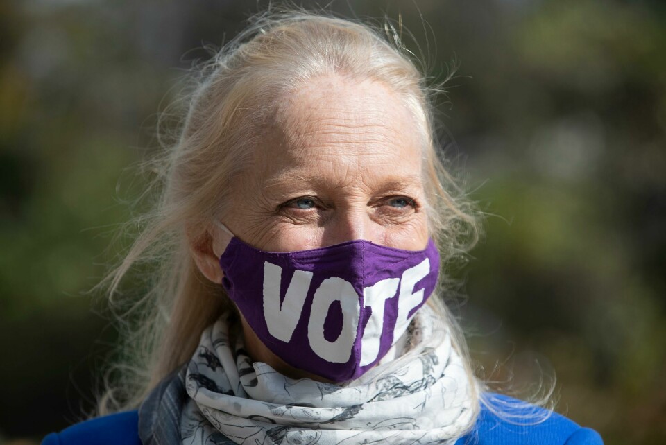 Congresswoman Mary Gay Scanlon wears a vote mask as she stops at at a polling location in Brookhaven, Delaware County, Pa. on Tuesday, Nov. 3, 2020. (Charles Fox/The Philadelphia Inquirer via AP) Congresswoman Mary Gay Scanlon wears a vote mask as she stops at at a polling location in Brookhaven, Delaware County, Pa. on Tuesday, Nov. 3, 2020. (Charles Fox/The Philadelphia Inquirer via AP)
