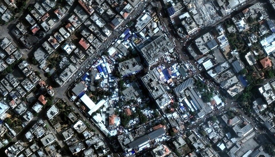 FRA LUFTA: Oversiktsbilde fra Maxar Technologies viser sykehuset al-Shifa og omgivelsene rundt sykehuset. Bildet er tatt tirsdag forrige uke. Satellittbilde av Shifa-sykehuset og området rundt. Foto: Maxar Technologies via AP / NTB