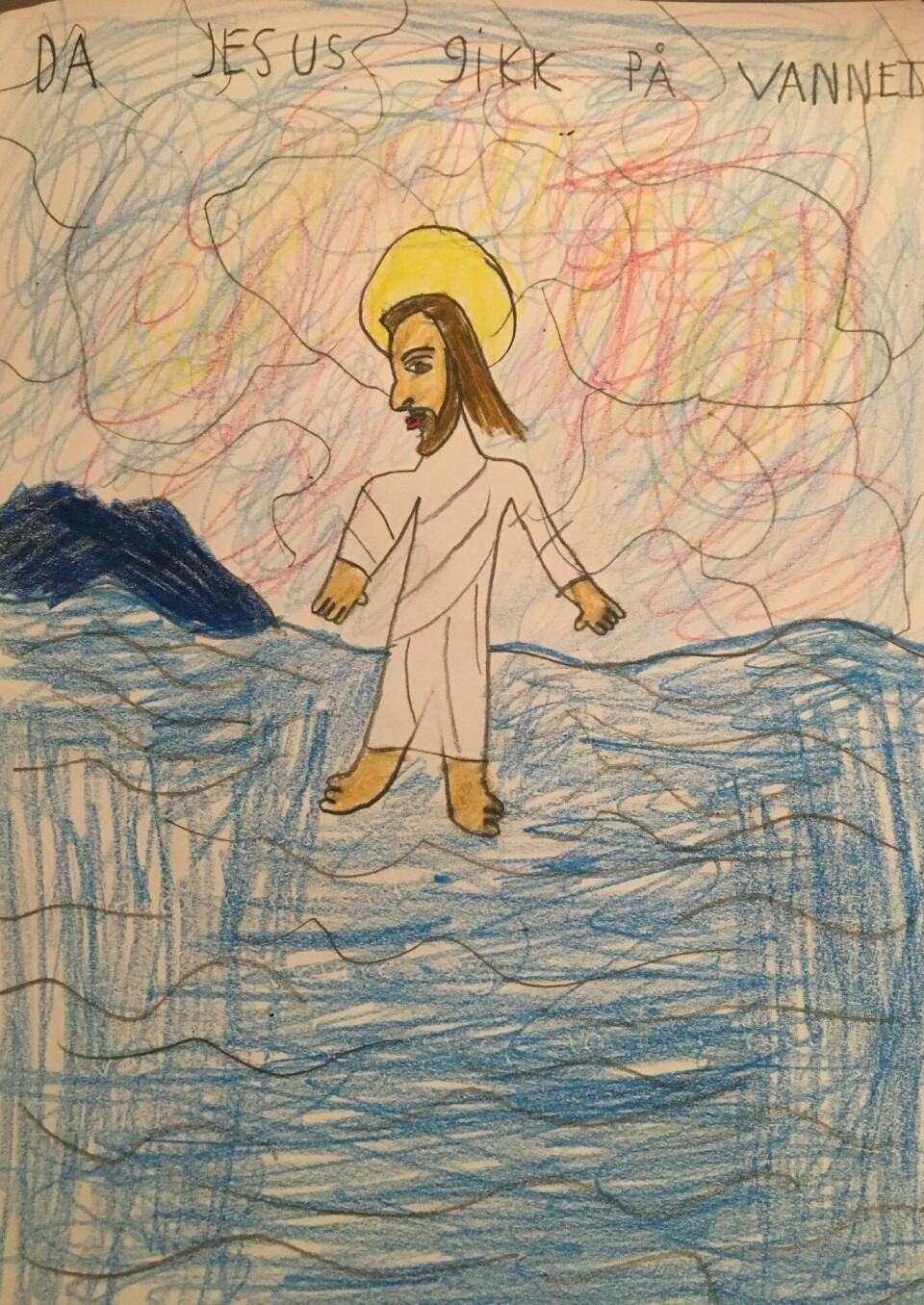 Sivert Fagerland Leirvåg(12 år) fra Bergen har tegnet Jesus som går på vannet.