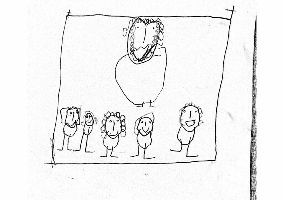 Jon Peder Tobiassen (5 år) fra Karmøy har tegnet Kristi himmelfart.